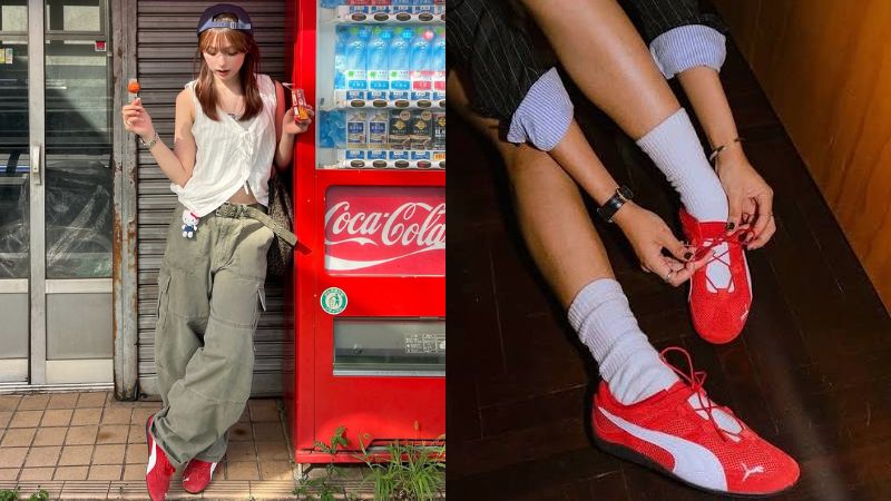 Phối Puma Speedcat cá tính cùng áo hai dây crop top và quần cargo lính