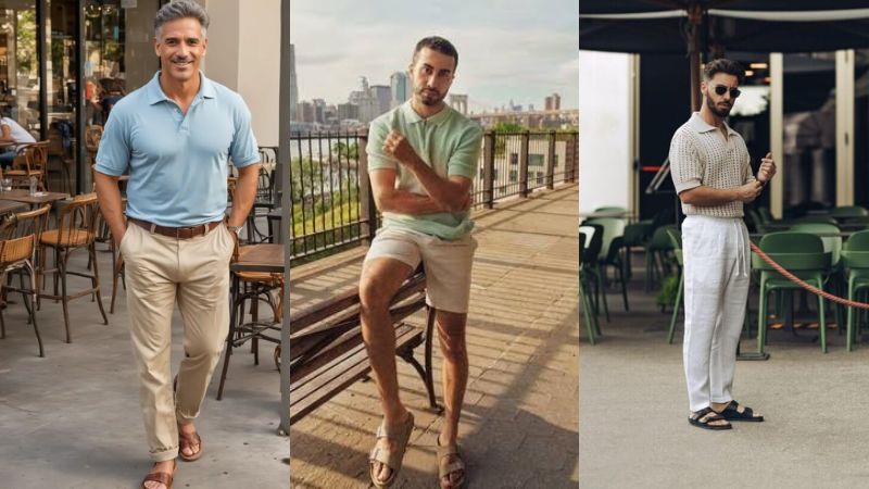 Phối áo polo với quần kaki với dép da theo phong cách Old Money
