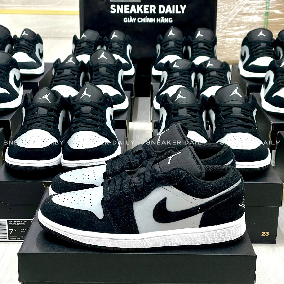 Giày Air Jordan 1 Low "Black/Light Smoke Grey" 553558-048 Giày Air Jordan 1 Low "Black/Light Smoke Grey" 553558-048