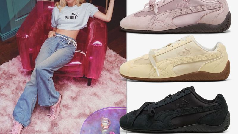 Speedcat Etoile x Rosé mang cảm hứng ballet với thiết kế satin nữ tính và dây giày tạo hình nơ.