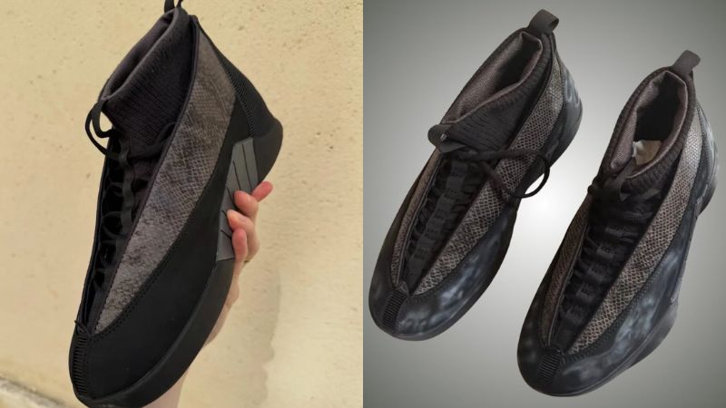 Air Jordan 15 Black Pack sử dụng họa tiết da rắn đen trên phần thân