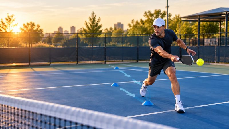 Bài tập luyện footwork pickleball cùng đồng đội trên sân